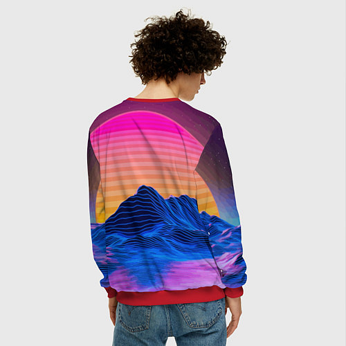 Мужской свитшот Gorgon Medusa Vaporwave Neon Mountains / 3D-Красный – фото 4