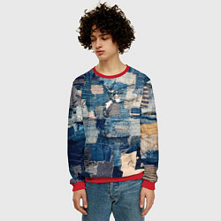 Свитшот мужской Patchwork Jeans Осень Зима 2023, цвет: 3D-красный — фото 2