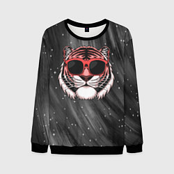 Свитшот мужской Модный тигр в очках, цвет: 3D-черный