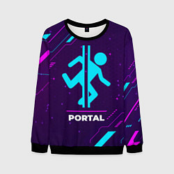 Свитшот мужской Символ Portal в неоновых цветах на темном фоне, цвет: 3D-черный