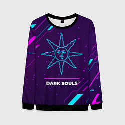 Свитшот мужской Символ Dark Souls Sun в неоновых цветах на темном, цвет: 3D-черный