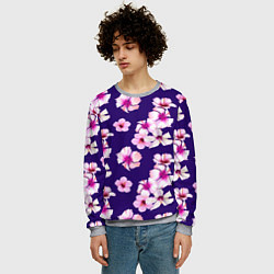 Свитшот мужской Цветы Розовые Гибискус На Синем Фоне, цвет: 3D-меланж — фото 2