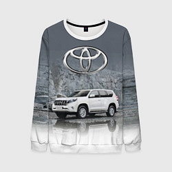 Свитшот мужской Toyota Land Cruiser на фоне скалы, цвет: 3D-белый