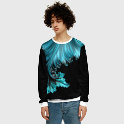 Свитшот мужской Черный с голубым неоновый фрактал Ледяная абстракц, цвет: 3D-белый — фото 2