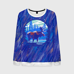 Свитшот мужской Лось в лесу Blue, цвет: 3D-белый