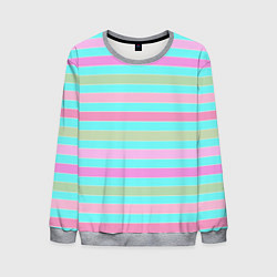 Свитшот мужской Pink turquoise stripes horizontal Полосатый узор, цвет: 3D-меланж