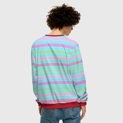Мужской свитшот Pink turquoise stripes horizontal Полосатый узор / 3D-Красный – фото 4