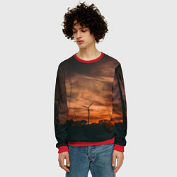 Свитшот мужской Закатное небо и природа - Оранжевый, цвет: 3D-красный — фото 2