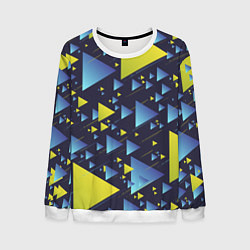 Свитшот мужской Абстракция Из Жёлтых и Синих Треугольников На Тёмн, цвет: 3D-белый