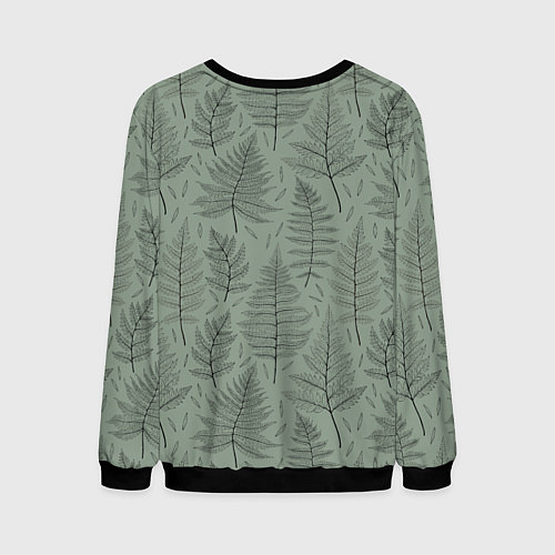 Мужской свитшот Листья папоротника на зеленом фоне Минимализм / 3D-Черный – фото 2