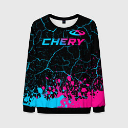 Свитшот мужской Chery - neon gradient: символ сверху, цвет: 3D-черный