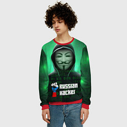 Свитшот мужской Russian hacker green, цвет: 3D-красный — фото 2