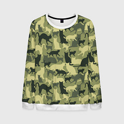 Свитшот мужской Кошачий камуфляж в зеленой гамме, цвет: 3D-белый
