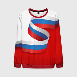 Свитшот мужской Лента триколор на красно-белом фоне, цвет: 3D-красный