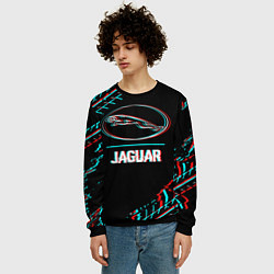 Свитшот мужской Значок Jaguar в стиле glitch на темном фоне, цвет: 3D-черный — фото 2