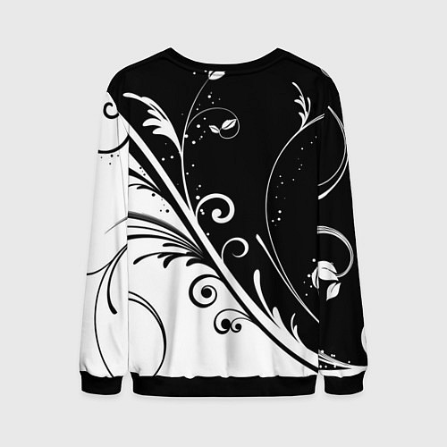 Мужской свитшот Симметричные чёрно белые цветы Symmetrical black a / 3D-Черный – фото 2