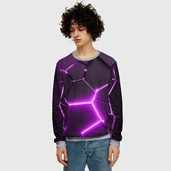 Свитшот мужской Фиолетовые неоновые геометрические плиты, цвет: 3D-меланж — фото 2