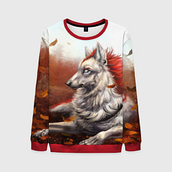 Свитшот мужской Арт - волк с рыжей гривой, цвет: 3D-красный