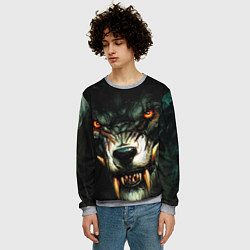 Свитшот мужской Злой волк с длинными клыками, цвет: 3D-меланж — фото 2