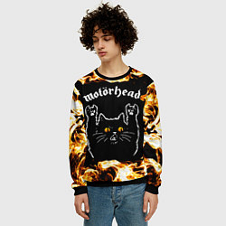 Свитшот мужской Motorhead рок кот и огонь, цвет: 3D-черный — фото 2