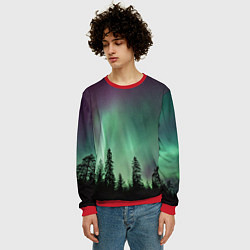 Свитшот мужской Сияние над лесом, цвет: 3D-красный — фото 2