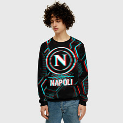 Свитшот мужской Napoli FC в стиле glitch на темном фоне, цвет: 3D-черный — фото 2