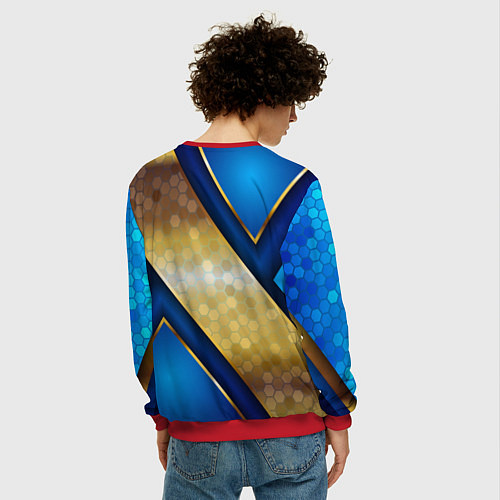 Мужской свитшот Золотой герб России на синем объемном фоне / 3D-Красный – фото 4