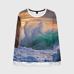 Свитшот мужской Штормовая волна, накатывающая на берег, цвет: 3D-белый
