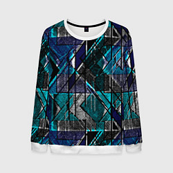 Свитшот мужской Сине - черная гранжевая абстракция, цвет: 3D-белый