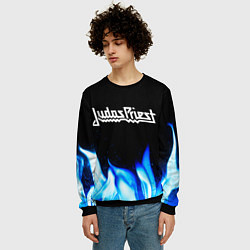 Свитшот мужской Judas Priest blue fire, цвет: 3D-черный — фото 2