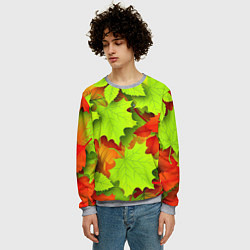 Свитшот мужской Зелёные осенние листья, цвет: 3D-меланж — фото 2