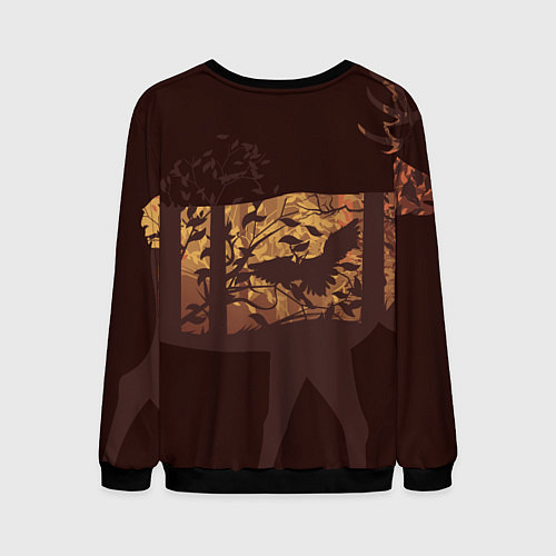 Мужской свитшот Осенний лес в силуэте оленя / 3D-Черный – фото 2