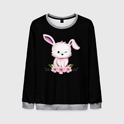 Свитшот мужской Крольчонок С Цветами На Чёрном Фоне, цвет: 3D-меланж