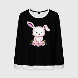 Свитшот мужской Крольчонок С Цветами На Чёрном Фоне, цвет: 3D-белый