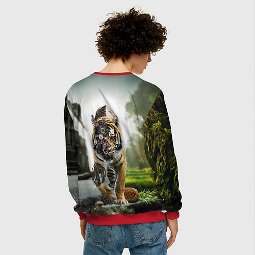 Мужской свитшот Кибернетический тигр / 3D-Красный – фото 4