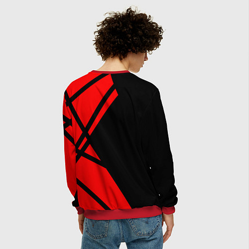 Мужской свитшот Cyberpunk 2077 - Надпись Samurai / 3D-Красный – фото 4