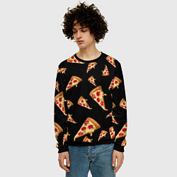 Свитшот мужской Куски пиццы на черном фоне, цвет: 3D-черный — фото 2