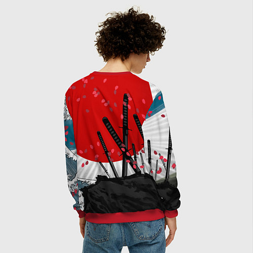 Мужской свитшот Солнце, волны и катаны / 3D-Красный – фото 4