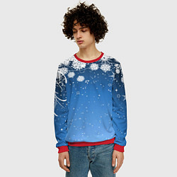 Свитшот мужской Снежный узор на синем фоне, цвет: 3D-красный — фото 2