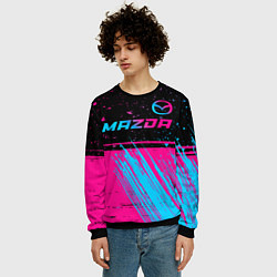 Свитшот мужской Mazda - neon gradient: символ сверху, цвет: 3D-черный — фото 2
