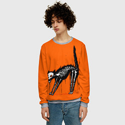 Свитшот мужской Котик скелетик - Хеллоуин, цвет: 3D-меланж — фото 2