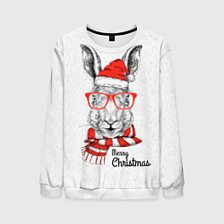 Свитшот мужской Santa Rabbit Merry Christmas!, цвет: 3D-белый