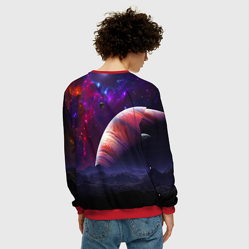 Мужской свитшот Бесконечное космическое пространство - Планета / 3D-Красный – фото 4
