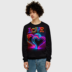 Свитшот мужской Love - неоновые сердца, цвет: 3D-черный — фото 2