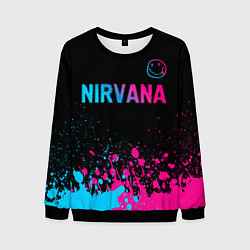 Свитшот мужской Nirvana - neon gradient: символ сверху, цвет: 3D-черный