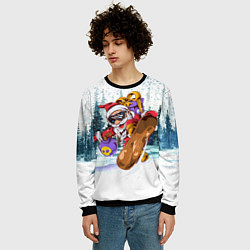 Свитшот мужской Санта на сноуборде в лесу, цвет: 3D-черный — фото 2