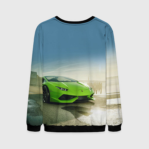 Мужской свитшот Ламборджини на берегу океана / 3D-Черный – фото 2