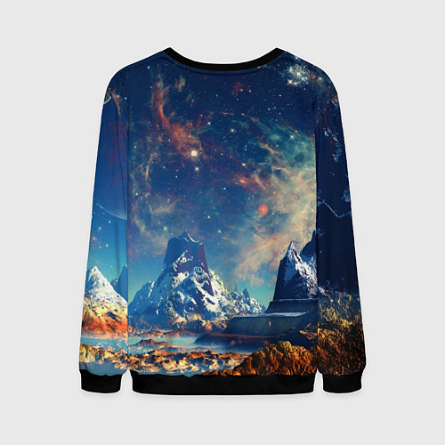 Мужской свитшот Горы и бескрайний космос / 3D-Черный – фото 2