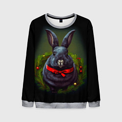 Свитшот мужской Черный водяной кролик с ленточкой, цвет: 3D-меланж