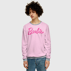 Свитшот мужской Барби - логотип на клетчатом фоне, цвет: 3D-меланж — фото 2